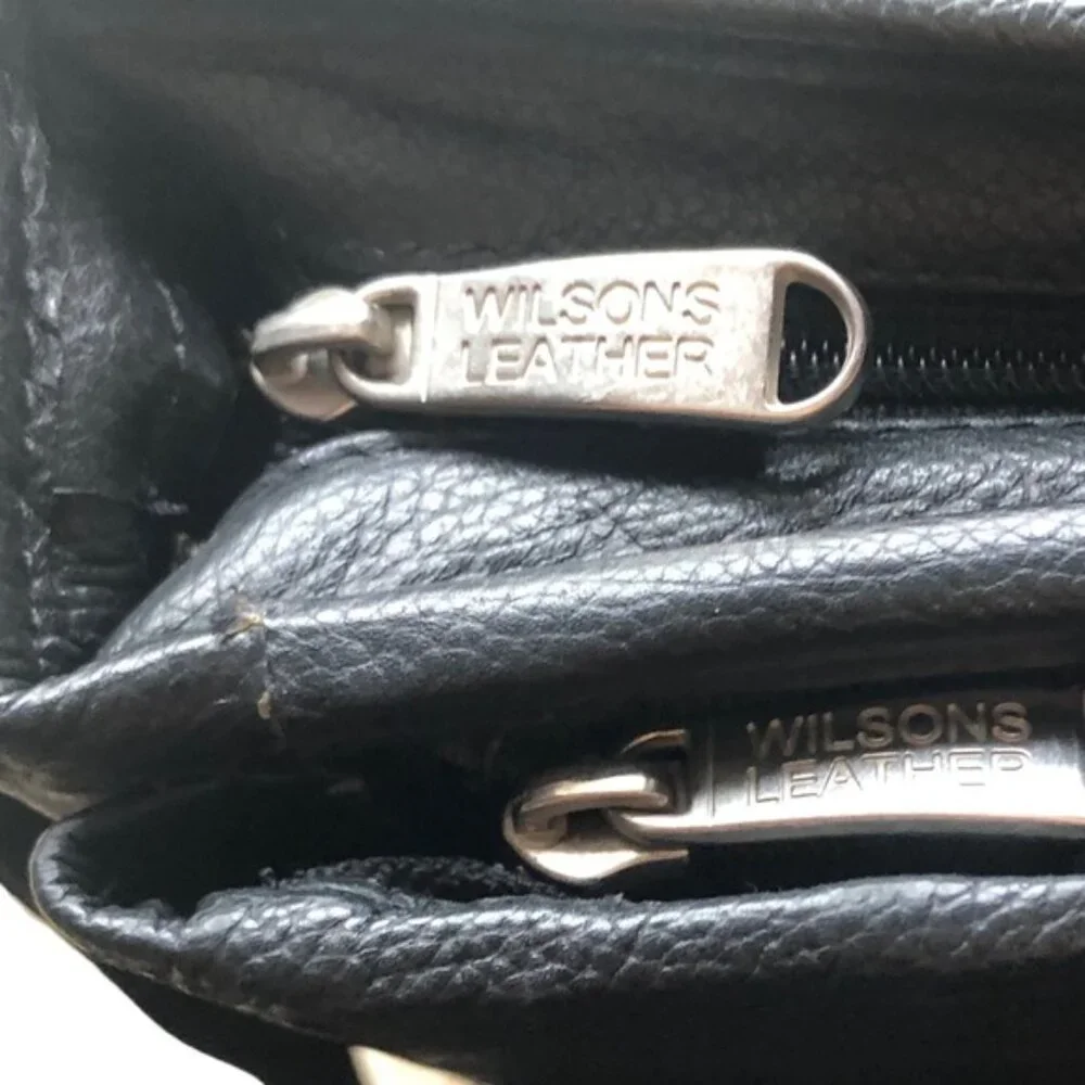 Wilsons Leather 2section Zippered Business PortfolioPadded Leather Carry Strap